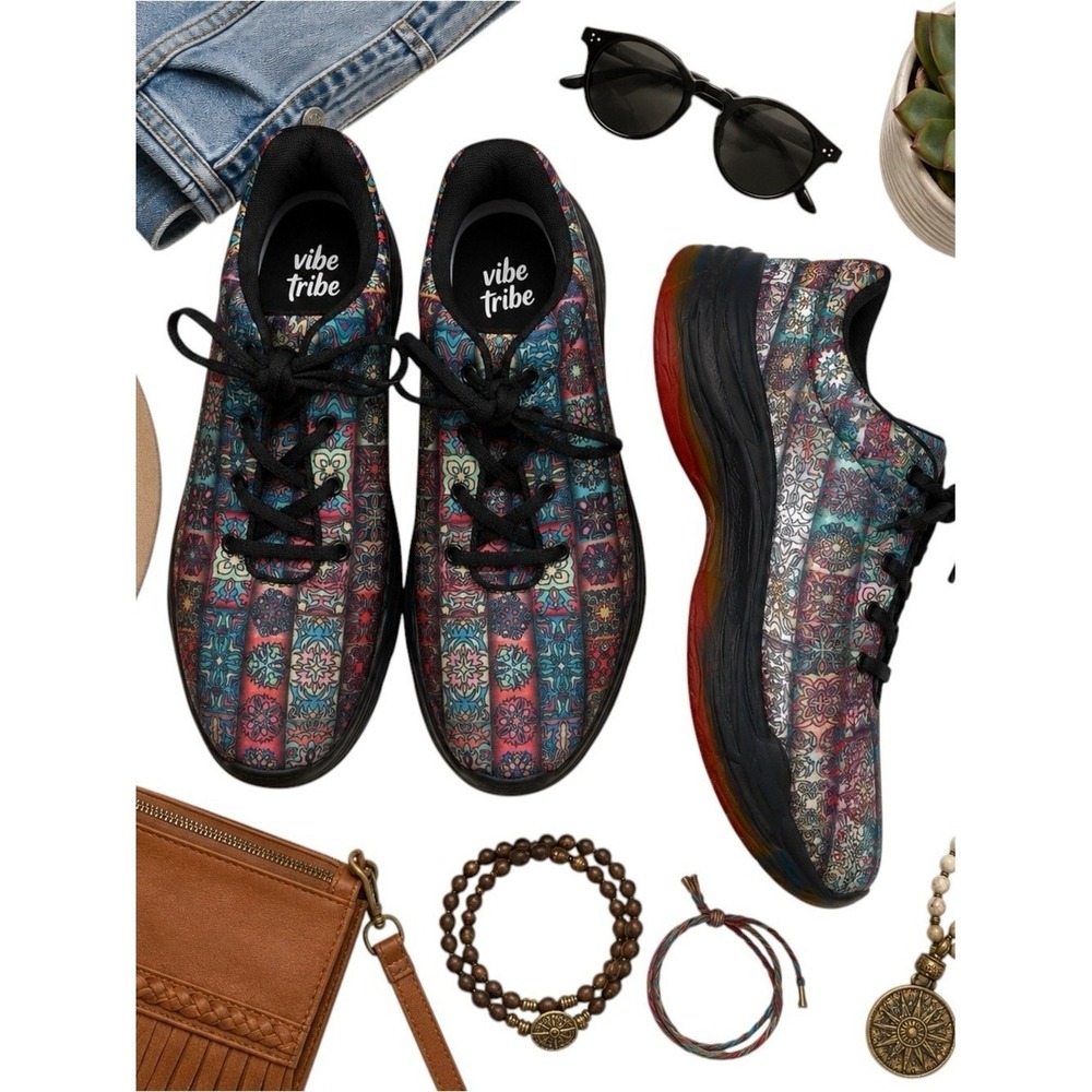 Yes We Vibe Rare Mosaic Mandala Print Walking Sneakers Comfort Shoes Women's 9